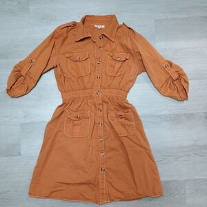 Mph Collection Orange Button Pocket Dress 3/4 Sleeve Above Knee Size Medium